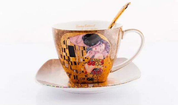 Šálka s podšálkou- set 2 ks ,Gustav Klimt The Kiss, Queen Isabell (Porcelánový set2 ks šálok s podšálkou, Gustav Klimt)