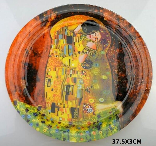 Sklenená tácka okrúhla s priemerom 37.5 cm Gustav Klimt The Kiss, 287121 (Sklenená tácka okrúhla Gustav Klimt)