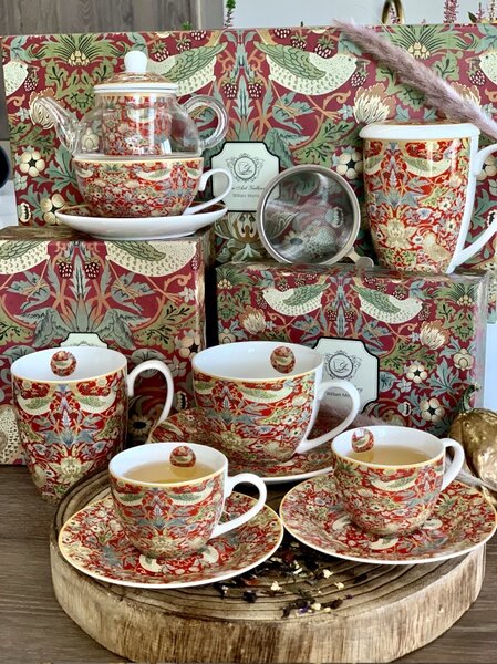 Šálka s podšálkou espresso 110 ml - set 2 ks Wiliam Morris Strawberry, 8171 (4 dielny porcelánový set šálka s podšálkou Wiliam Morris)
