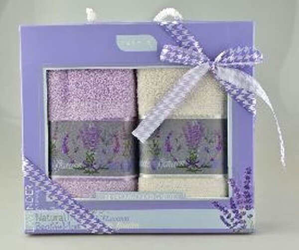 Uterák 30 x 50 cm - set 2 kusov s dekoráciou levandule, 590113 (Set 2 kusov froté uterákov v darčekovom balení)