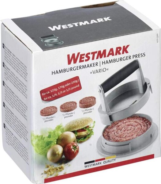 WESTMARK Tvorítko - lis na hamburgery nastaviteľný,liatina (Nastaviteľný lis na hamburgery – nemeckej firmy Westmark)