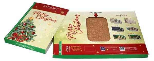Korkové prestieranie 30 x 42 cm- set 4 ks Vianočný motív, CARMANI,0224056 (Set 4 ks korkových prestieraní v darčekovom balení s vianočným motívom)