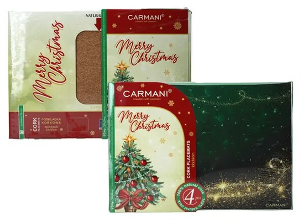Korkové prestieranie 30 x 42 cm- set 4 ks Vianočný motív, CARMANI,0224056 (Set 4 ks korkových prestieraní v darčekovom balení s vianočným motívom)