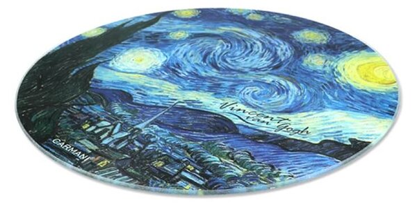 Sklenená podložka 30 cm Vincent van GOGH The Starry Night, CARMANI, 1952025 (Štýlová sklenená podložka v tvare kruhu s motívom maľby Vincenta van GOGHa)