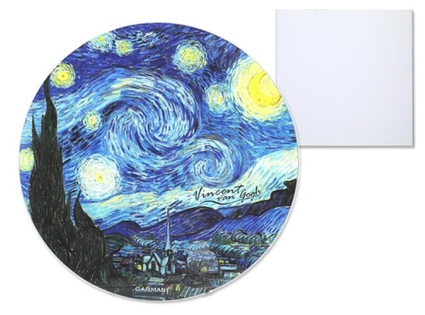 Sklenená podložka 30 cm Vincent van GOGH The Starry Night, CARMANI, 1952025 (Štýlová sklenená podložka v tvare kruhu s motívom maľby Vincenta van GOGHa)
