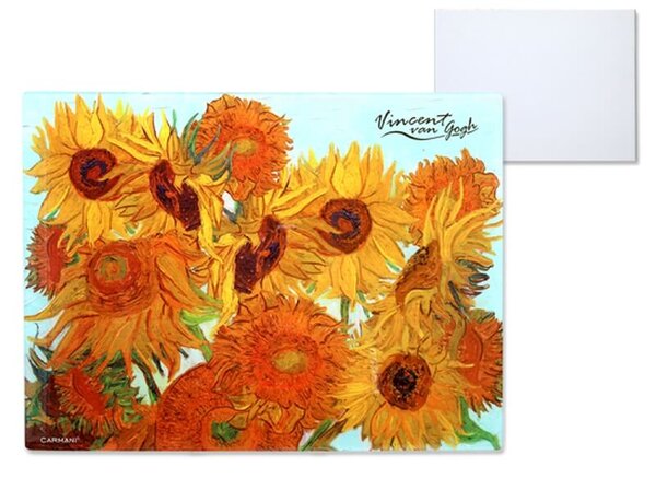 Sklenená podložka 40 x 30 cm Vincent van GOGH Slnečnice, CARMANI, 1952021 (Štýlová sklenená podložka v tvare obdĺžnika s motívom maľby Vincenta van GOGHa)