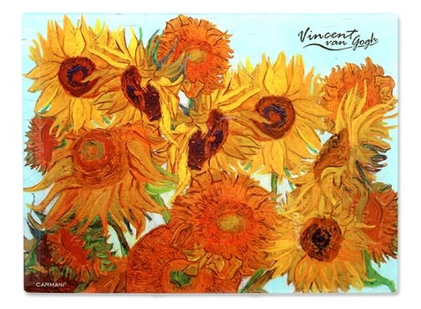 Sklenená podložka 40 x 30 cm Vincent van GOGH Slnečnice, CARMANI, 1952021 (Štýlová sklenená podložka v tvare obdĺžnika s motívom maľby Vincenta van GOGHa)