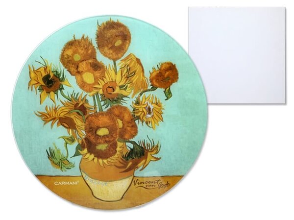Sklenená podložka 30 cm Vincent van GOGH Slnečnice, CARMANI, 1952023 (Štýlová sklenená podložka v tvare kruhu s motívom maľby Vincenta van GOGHa)