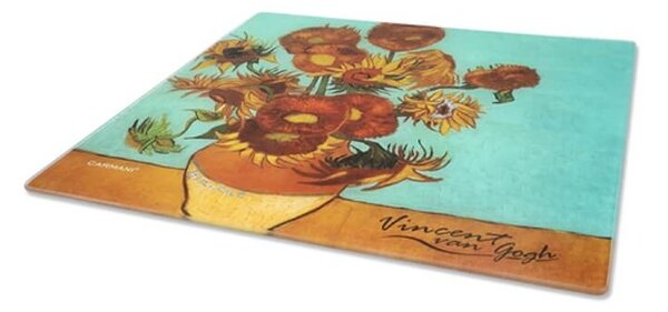 Sklenená podložka 30 x 30 cm Vincent van GOGH Slnečnice, CARMANI, 1952022 (Štýlová sklenená podložka v tvare štvorca s motívom maľby Vincenta van GOGHa)