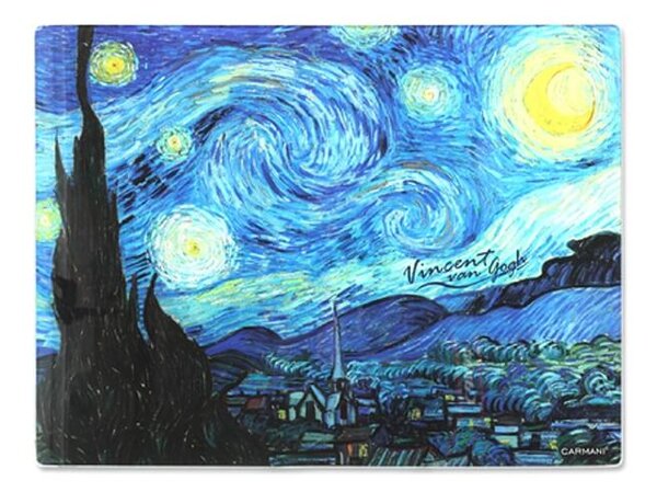 Sklenená podložka 40 x 30 cm Vincent van GOGH The Starry Night, CARMANI, 1952024 (Štýlová sklenená podložka v tvare obdĺžnika s motívom maľby Vincenta van GOGHa)