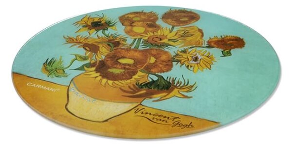 Sklenená podložka 30 cm Vincent van GOGH Slnečnice, CARMANI, 1952023 (Štýlová sklenená podložka v tvare kruhu s motívom maľby Vincenta van GOGHa)