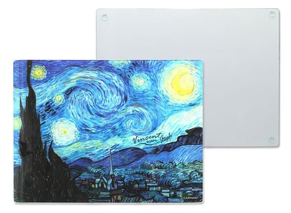 Sklenená podložka 40 x 30 cm Vincent van GOGH The Starry Night, CARMANI, 1952024 (Štýlová sklenená podložka v tvare obdĺžnika s motívom maľby Vincenta van GOGHa)