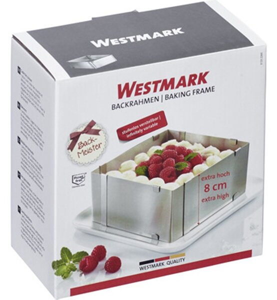 WESTMARK Nastaviteľná forma na koláč štvorec 15.5 - 28 cm s extra 8 cm výškou (Nastaviteľná forma na štvorcové torty ľubovoľnej veľkosti od 15.5 x 15.5 do 28 x 28 cm)