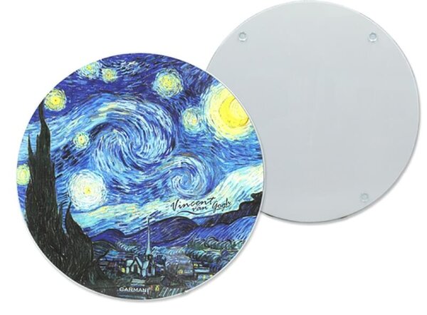 Sklenená podložka 30 cm Vincent van GOGH The Starry Night, CARMANI, 1952025 (Štýlová sklenená podložka v tvare kruhu s motívom maľby Vincenta van GOGHa)