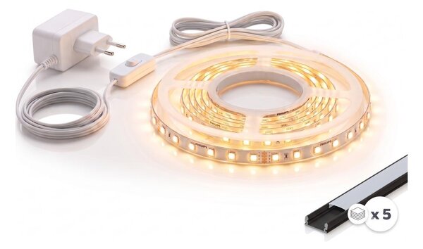 SADA 1x LED pásik MYLIVING LIGHTSTRIP LED/22W/230V 5m + 5x zapustené profily 1 m