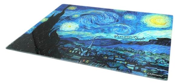 Sklenená podložka 40 x 30 cm Vincent van GOGH The Starry Night, CARMANI, 1952024 (Štýlová sklenená podložka v tvare obdĺžnika s motívom maľby Vincenta van GOGHa)