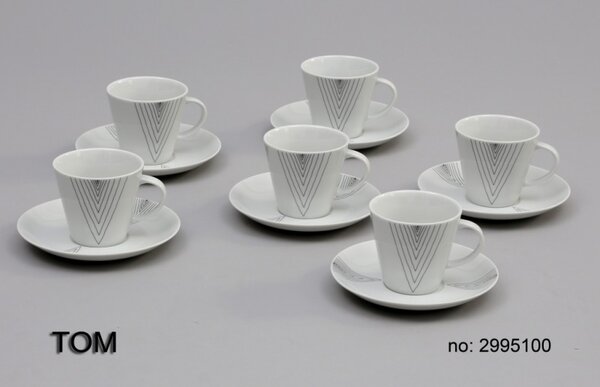 TOM šálka s podšálkami 250 ml, set 6 ks vzor, THUN (Porcelánová kávová súprava pre 6 osôb z karlovarského porcelánu)