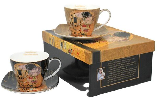 Šálka 250 ml s podšálkou- set 2 ks ,Gustav Klimt The Kiss Mix, The Heritage of Arts (Porcelánový set 2 ks šálok s podšálkou, Gustav Klimt)