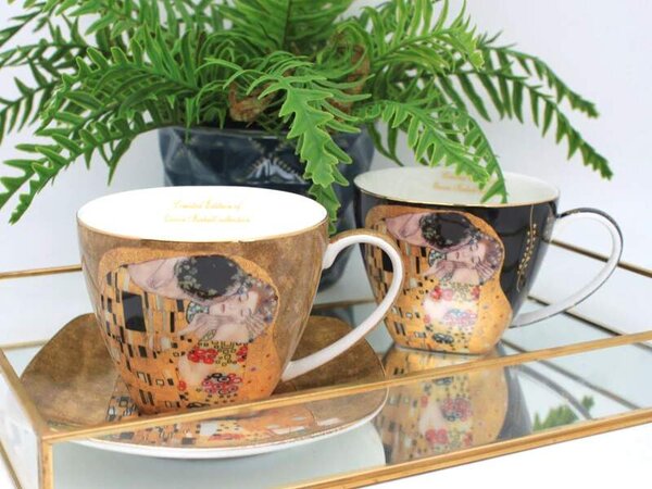 Šálka 250 ml s podšálkou- set 2 ks ,Gustav Klimt The Kiss Mix, The Heritage of Arts (Porcelánový set 2 ks šálok s podšálkou, Gustav Klimt)