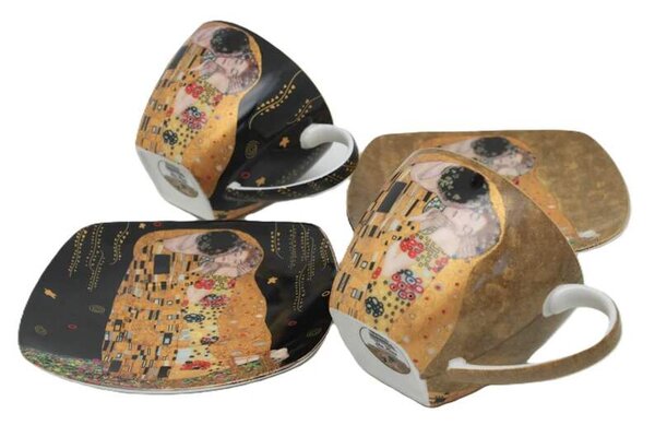 Šálka 250 ml s podšálkou- set 2 ks ,Gustav Klimt The Kiss Mix, The Heritage of Arts (Porcelánový set 2 ks šálok s podšálkou, Gustav Klimt)
