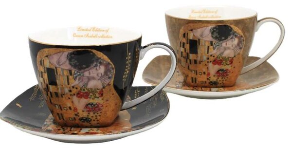 Šálka 250 ml s podšálkou- set 2 ks ,Gustav Klimt The Kiss Mix, The Heritage of Arts (Porcelánový set 2 ks šálok s podšálkou, Gustav Klimt)