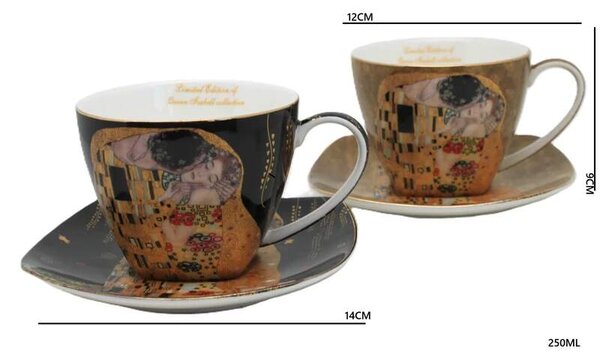 Šálka 250 ml s podšálkou- set 2 ks ,Gustav Klimt The Kiss Mix, The Heritage of Arts (Porcelánový set 2 ks šálok s podšálkou, Gustav Klimt)