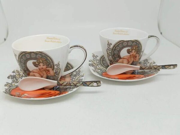 Šálka s podšálkou 250 ml- set 2 ks ,Alfons Mucha Stones Queen Isabell (Porcelánový set2 ks šálok s podšálkou z kolekcie Alfons MUCHA)