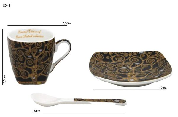 Set 2 ks espresso šálka s podšálkou 80 ml,Gustav Klimt The Treess Heritage of Arts of Queen Isabell (Porcelánový set espresso šálok z kolekcie Gustav Klimt)