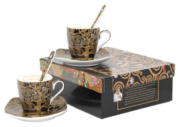 Set 2 ks espresso šálka s podšálkou 80 ml,Gustav Klimt The Treess Heritage of Arts of Queen Isabell (Porcelánový set espresso šálok z kolekcie Gustav Klimt)