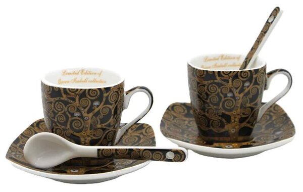 Set 2 ks espresso šálka s podšálkou 80 ml,Gustav Klimt The Treess Heritage of Arts of Queen Isabell (Porcelánový set espresso šálok z kolekcie Gustav Klimt)