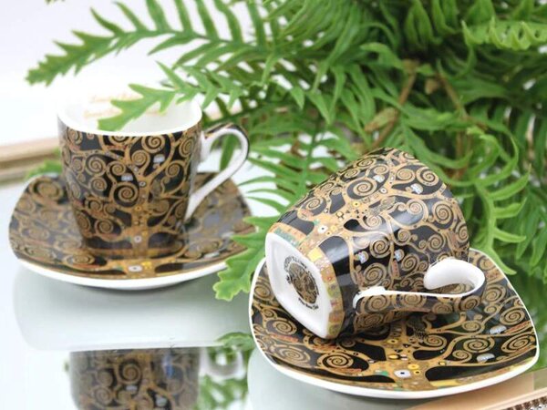 Set 2 ks espresso šálka s podšálkou 80 ml,Gustav Klimt The Treess Heritage of Arts of Queen Isabell (Porcelánový set espresso šálok z kolekcie Gustav Klimt)