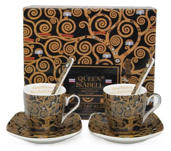 Set 2 ks espresso šálka s podšálkou 80 ml,Gustav Klimt The Treess Heritage of Arts of Queen Isabell (Porcelánový set espresso šálok z kolekcie Gustav Klimt)