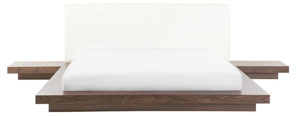Posteľ v japonskom štýle hnedý jaseň 160 x 200 cm nízky drevený rám postele z MDF koženkové čelo nočné stolíky