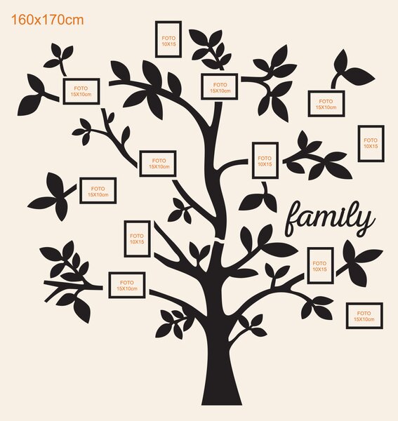 DUBLEZ | Drevený strom na stenu s fotorámikmi - Family