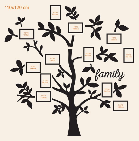 DUBLEZ | Drevený strom na stenu s fotorámikmi - Family