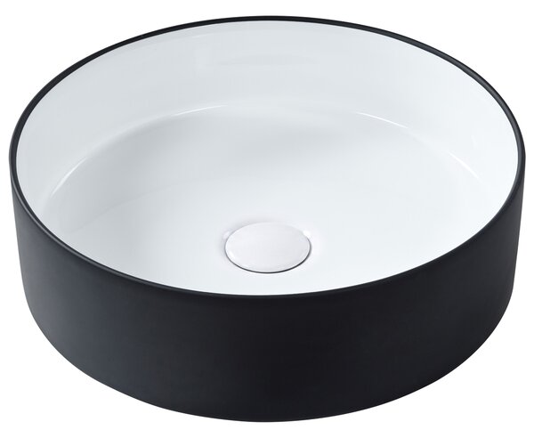 Kúpeľňové umývadlo na dosku čierne keramické lesklé 40 cm okrúhle moderný štýl kúpeľňa