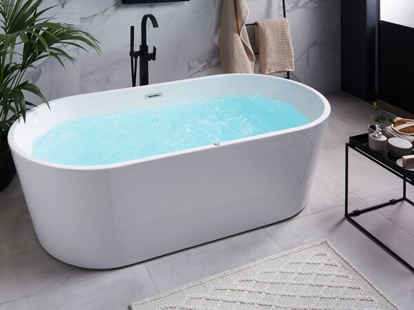 Samostatne stojaca vírivá vaňa biela sanitárny akrylát 170 x 80 cm s LED oválna moderný dizajn
