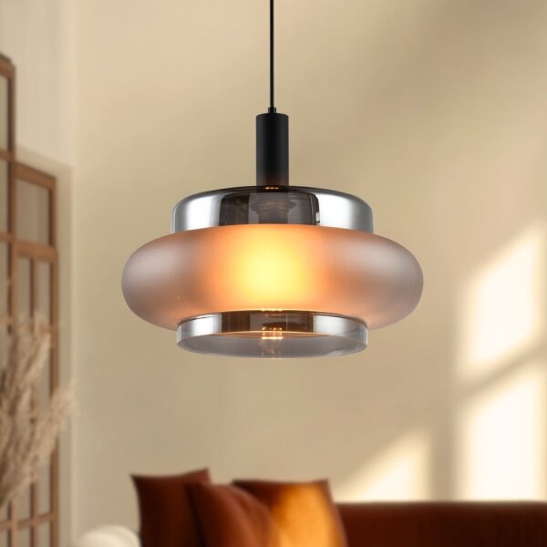 Luster na lanku BRIZI 1xE27/40W/230V sivá/dymová