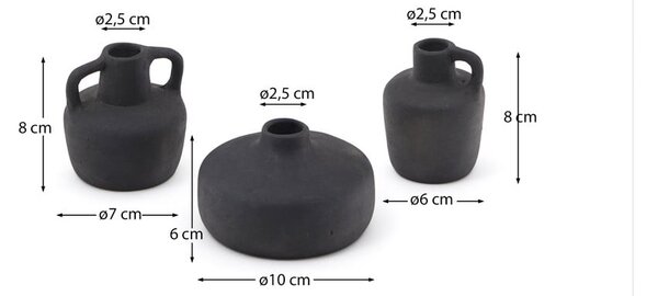 Čierne terakotové vázy v súprave 3 ks (výška 6 cm) Sofra – Kave Home