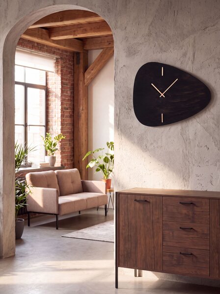Nástenné hodiny tmavohnedé MDF 56 x 47 cm nepravidelný tvar so zlatými prvkami moderný štýl dekorácie doplnky