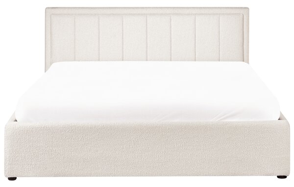 Posteľ s úložným priestorom biela buklé čalúnenie 160 x 200 cm s čelom moderný štýl spálňa
