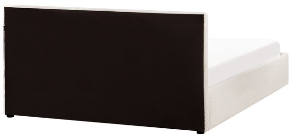 Posteľ s úložným priestorom biela buklé čalúnenie 160 x 200 cm s čelom moderný štýl spálňa