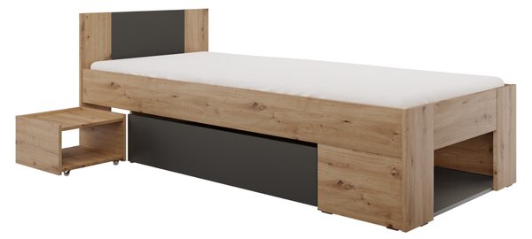 KONDELA Posteľ s úložným priestorom, 90x200, dub artisan/antracit, UNIS