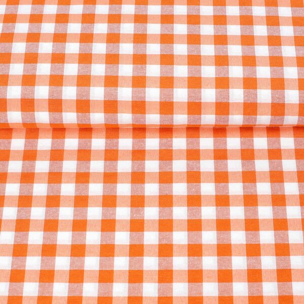 Dekoračná látka Rebeka RE-005 Oranžovo-biela kocka stredná - šírka 140 cm