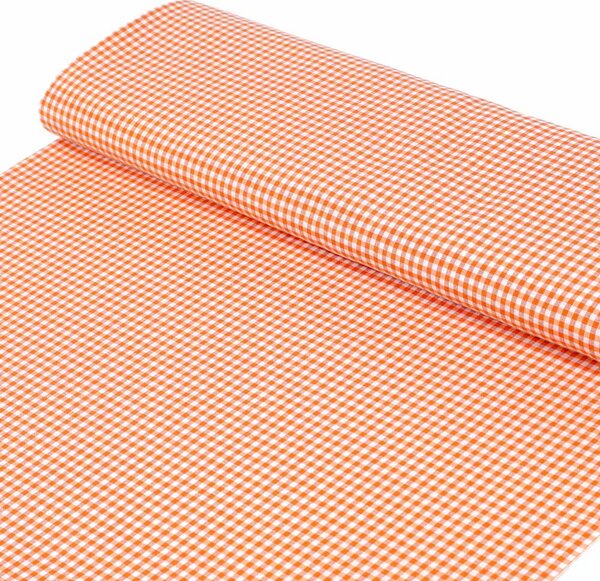 Biante Dekoračný obdĺžnikový obrus Rebeka RE-006 Oranžovo-biela kocka malá 50x100 cm