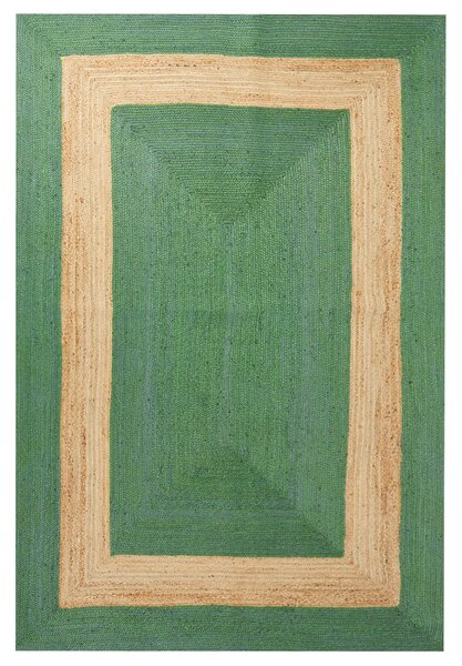 Koberec zelený jutový 200 x 300 cm pletený ručne vyrobený geometrický vzor prírodný boho štýl textil