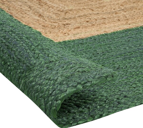 Koberec zelený jutový 200 x 300 cm pletený ručne vyrobený geometrický vzor prírodný boho štýl textil