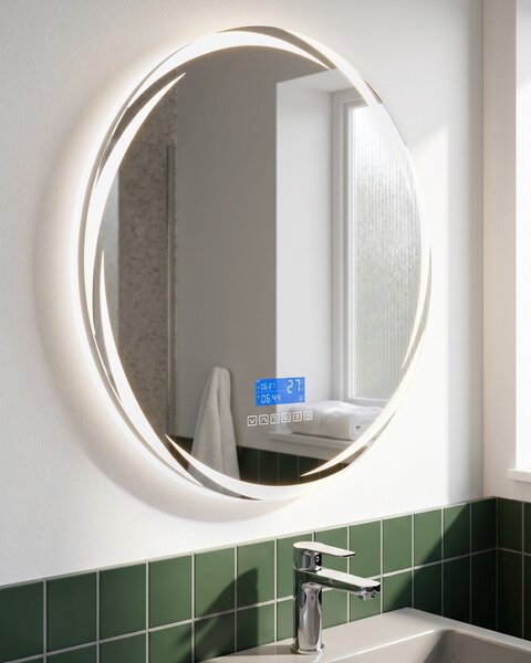 Kúpeľňové nástenné LED zrkadlo strieborné okrúhle 60 x 60 cm s Bluetooth reproduktorom