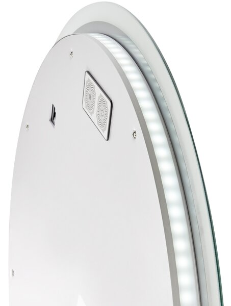Kúpeľňové nástenné LED zrkadlo strieborné okrúhle 80 x 80 cm s Bluetooth reproduktorom