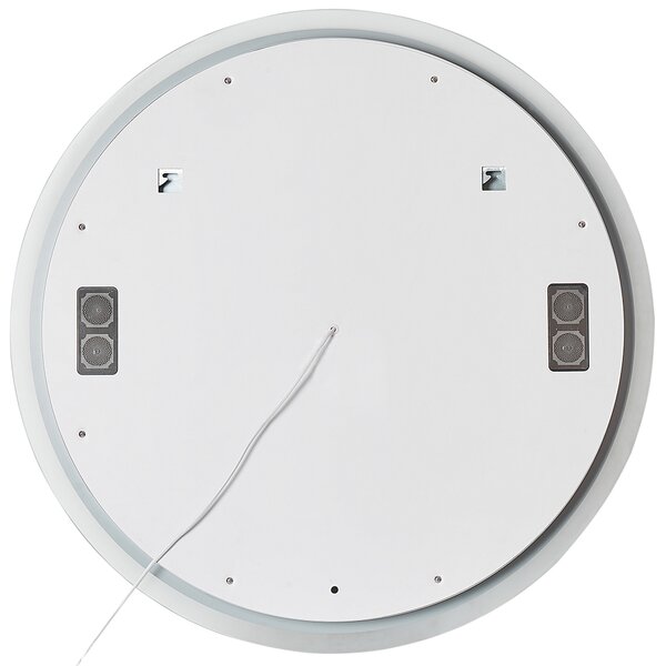 Kúpeľňové nástenné LED zrkadlo strieborné okrúhle 80 x 80 cm s Bluetooth reproduktorom